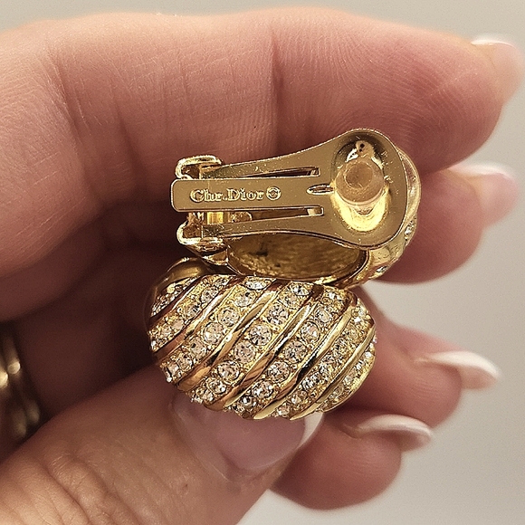 Dior Vintage Pave Crystal Huggie Clip-On Earrings. - Picture 13 of 13